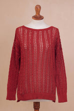 Load image into Gallery viewer, Crocheted Pima Cotton Pullover in Cinnabar from Peru - Sweet Warmth in Cinnabar | NOVICA
