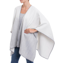 Load image into Gallery viewer, Reversible Alpaca Blend Ruana in Ash and Snow White - Andean Wind in White | NOVICA