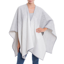 Load image into Gallery viewer, Reversible Alpaca Blend Ruana in Ash and Snow White - Andean Wind in White | NOVICA
