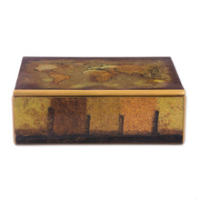 Load image into Gallery viewer, Golden World Map Reverse Painted Glass Wood Decorative Box - Cartographer's Treasure | NOVICA