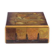 Load image into Gallery viewer, Golden World Map Reverse Painted Glass Wood Decorative Box - Cartographer's Treasure | NOVICA