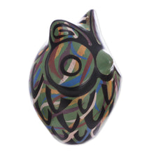 Load image into Gallery viewer, Chulucanas Ceramic Owl Figurine in Green from Peru - Green Chulucanas Sentinel | NOVICA