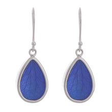 Load image into Gallery viewer, Blue Hydrangea Leaf Sterling Silver Teardrop Dangle Earrings - Petal Essence in Blue | NOVICA