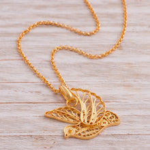 Load image into Gallery viewer, Gold Plated Sterling Silver Filigree Dove Necklace from Peru - Peace and Grace | NOVICA