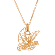 Load image into Gallery viewer, Gold Plated Sterling Silver Filigree Dove Necklace from Peru - Peace and Grace | NOVICA