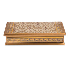 Load image into Gallery viewer, Gold-Tone Reverse-Painted Glass Decorative Box from Peru - Golden Colonial Elegance | NOVICA