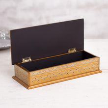Load image into Gallery viewer, Gold-Tone Reverse-Painted Glass Decorative Box from Peru - Golden Colonial Elegance | NOVICA