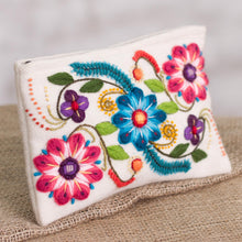 Load image into Gallery viewer, Floral Embroidered Alpaca Blend Clutch in Eggshell from Peru - Vibrant Flowers | NOVICA