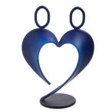 Load image into Gallery viewer, Abstract Steel Heart Sculpture in Dark Blue from Peru - Our Heart in Dark Blue | NOVICA