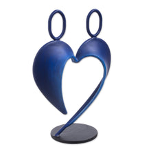 Load image into Gallery viewer, Abstract Steel Heart Sculpture in Dark Blue from Peru - Our Heart in Dark Blue | NOVICA