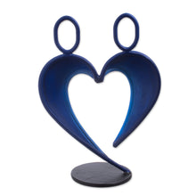 Load image into Gallery viewer, Abstract Steel Heart Sculpture in Dark Blue from Peru - Our Heart in Dark Blue | NOVICA