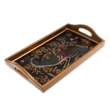Load image into Gallery viewer, Handcrafted Colorful Peacock Reverse-Painted Glass Tray - Peacock Presentation | NOVICA