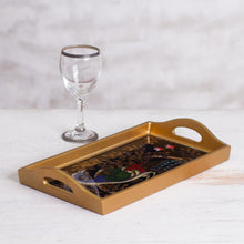 Load image into Gallery viewer, Handcrafted Colorful Peacock Reverse-Painted Glass Tray - Peacock Presentation | NOVICA