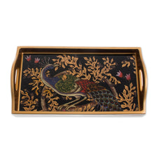 Load image into Gallery viewer, Handcrafted Colorful Peacock Reverse-Painted Glass Tray - Peacock Presentation | NOVICA