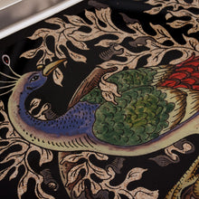 Load image into Gallery viewer, Reverse-Painted Glass Peacock Tray in Silver (12 in.) - Peacock Charm in Silver | NOVICA