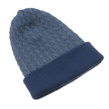 Load image into Gallery viewer, Men's Alpaca Blend Knit Hat in Azure from Peru - The Bells of Huancayo in Azure | NOVICA