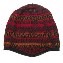 Load image into Gallery viewer, Red and Multicolored Alpaca Blend Knit Hat from Peru - Diamond Warmth | NOVICA