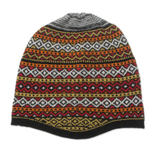 Load image into Gallery viewer, White and Multicolored Alpaca Blend Knit Hat from Peru - Bright Diamonds | NOVICA