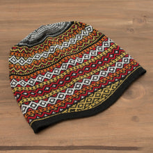 Load image into Gallery viewer, White and Multicolored Alpaca Blend Knit Hat from Peru - Bright Diamonds | NOVICA