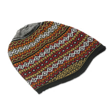 Load image into Gallery viewer, White and Multicolored Alpaca Blend Knit Hat from Peru - Bright Diamonds | NOVICA