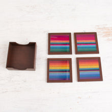 Load image into Gallery viewer, Glass and Wood Coasters with Woven Accent (Set of 4) - Andean Muse | NOVICA