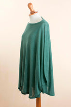 Load image into Gallery viewer, Teal Long-Sleeve Cotton Blend Knit Sweater Poncho from Peru - Valley Breeze | NOVICA