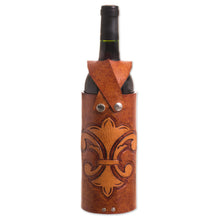 Load image into Gallery viewer, Leather Fleur de Lis Wine Carrier from Peru - Fleur de Lis | NOVICA