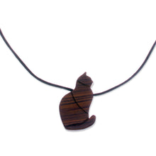 Load image into Gallery viewer, Guacayan Wood Cat Pendant Necklace from Peru - Obedient Cat | NOVICA