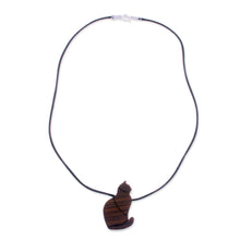 Load image into Gallery viewer, Guacayan Wood Cat Pendant Necklace from Peru - Obedient Cat | NOVICA