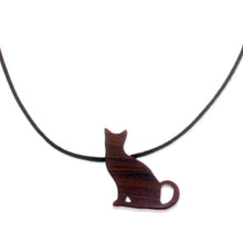 Load image into Gallery viewer, Handmade Wood Cat Pendant Necklace from Peru - Watchful Cat | NOVICA