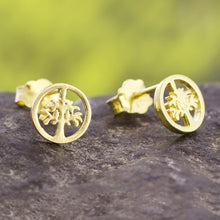 Load image into Gallery viewer, Tree Motif 18k Gold Plated Sterling Silver Stud Earrings - Arbor Halos | NOVICA