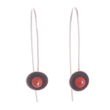 Load image into Gallery viewer, Red-Orange Agate and Sterling Silver Drop Earrings from Peru - Wondrous Galaxy in Red-Orange | NOVICA