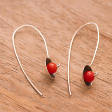 Load image into Gallery viewer, Red-Orange Agate and Sterling Silver Drop Earrings from Peru - Wondrous Galaxy in Red-Orange | NOVICA