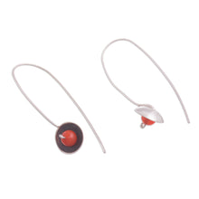 Load image into Gallery viewer, Red-Orange Agate and Sterling Silver Drop Earrings from Peru - Wondrous Galaxy in Red-Orange | NOVICA