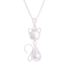 Load image into Gallery viewer, Peruvian Cat Sterling Silver Pendant Necklace - Delightful Cat | NOVICA