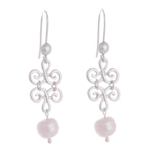 Load image into Gallery viewer, Petal Motif Cultured Pearl Dangle Earrings from Peru - Chic Beauty | NOVICA