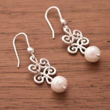 Load image into Gallery viewer, Petal Motif Cultured Pearl Dangle Earrings from Peru - Chic Beauty | NOVICA