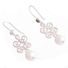 Load image into Gallery viewer, Petal Motif Cultured Pearl Dangle Earrings from Peru - Chic Beauty | NOVICA