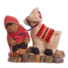 Load image into Gallery viewer, Ceramic Figurine of a Man with a Llama from Peru - Happy Andean Man | NOVICA