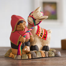 Load image into Gallery viewer, Ceramic Figurine of a Man with a Llama from Peru - Happy Andean Man | NOVICA