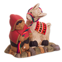 Load image into Gallery viewer, Ceramic Figurine of a Man with a Llama from Peru - Happy Andean Man | NOVICA
