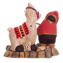 Load image into Gallery viewer, Ceramic Figurine of a Man with a Llama from Peru - Happy Andean Man | NOVICA