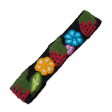 Load image into Gallery viewer, Floral and Strawberry Pattern Wool Headband from Peru - Flowers and Strawberries | NOVICA