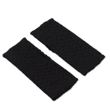 Load image into Gallery viewer, Patterned 100% Baby Alpaca Fingerless Mitts in Black - Passionate Pattern in Black | NOVICA