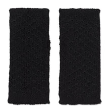 Load image into Gallery viewer, Patterned 100% Baby Alpaca Fingerless Mitts in Black - Passionate Pattern in Black | NOVICA
