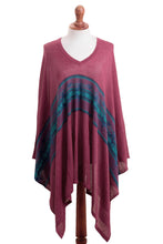 Load image into Gallery viewer, Cotton Blend Poncho in Cerise and Blue from Peru - Andean Charm | NOVICA
