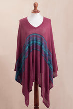 Load image into Gallery viewer, Cotton Blend Poncho in Cerise and Blue from Peru - Andean Charm | NOVICA