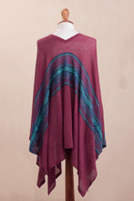 Load image into Gallery viewer, Cotton Blend Poncho in Cerise and Blue from Peru - Andean Charm | NOVICA