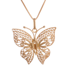 Load image into Gallery viewer, Gold Plated Sterling Silver Filigree Butterfly Necklace - Majestic Flight | NOVICA