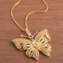 Load image into Gallery viewer, Gold Plated Sterling Silver Filigree Butterfly Necklace - Majestic Flight | NOVICA